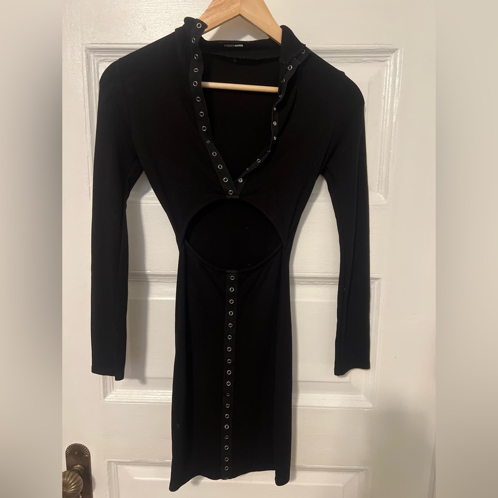 Fashion Nova Cutout Black Long Sleeve Dress